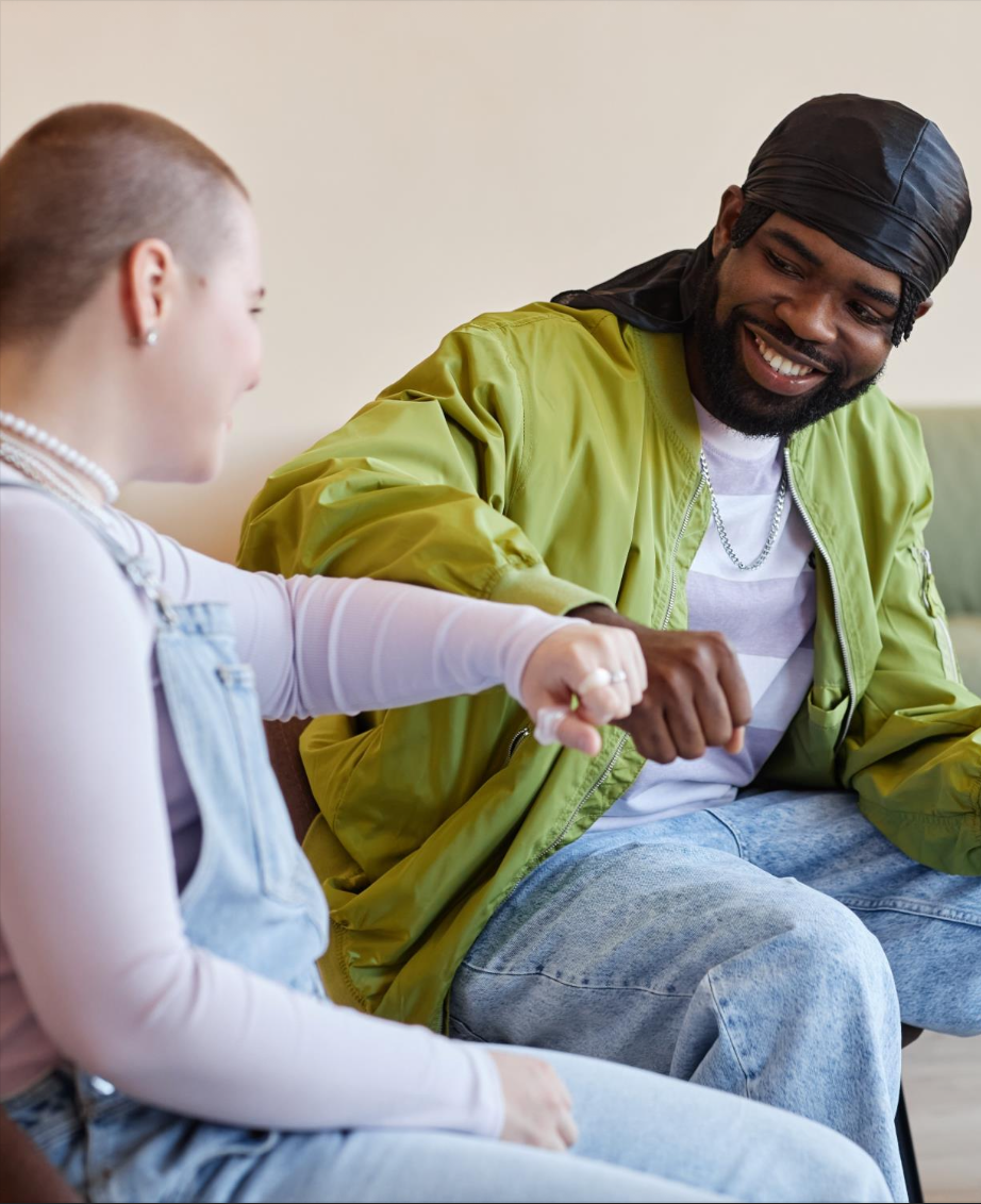 People engaging with blended care model